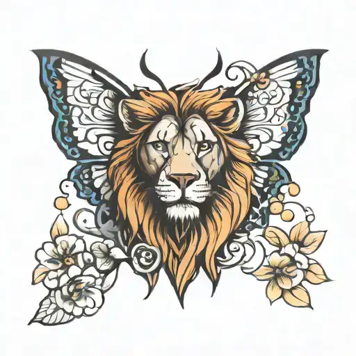 butterfly lion  tattoo design idea