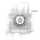 A Renault car engine transformed into a futuristic electronic circuit tattoo design idea