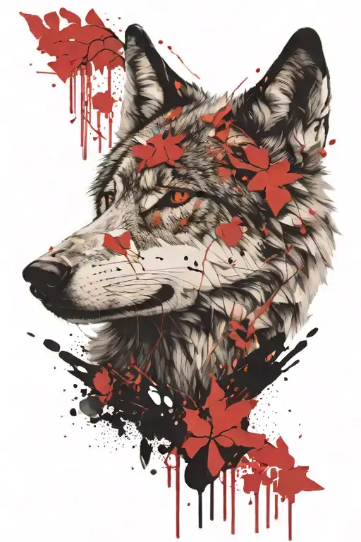 wolf face + woodlands half tattoo design idea