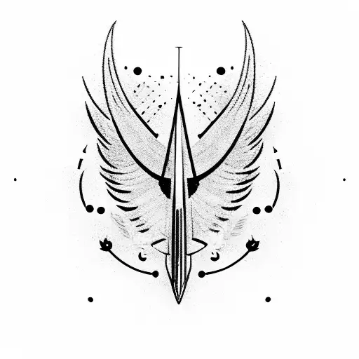 A silhouette of a military aircraft with a trail of feathers behind it, symbolizing freedom tattoo design idea