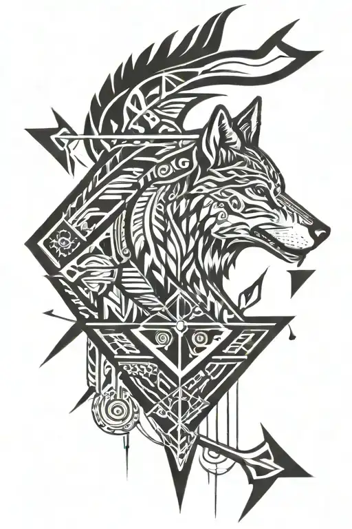 wolf and arrow piercing tattoo design idea