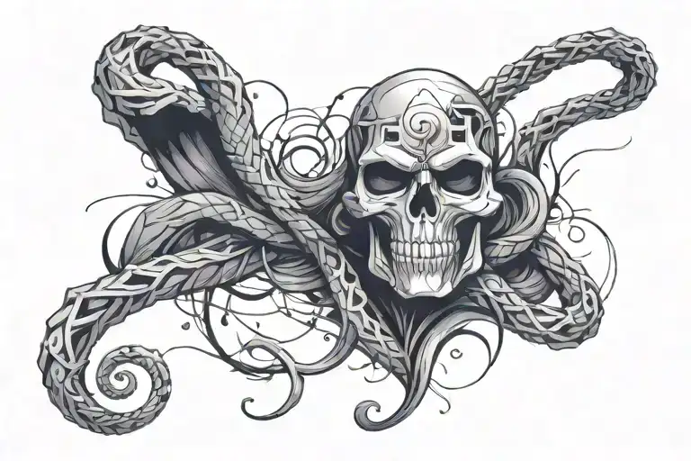 skeletor staff snake wrapped tattoo design idea