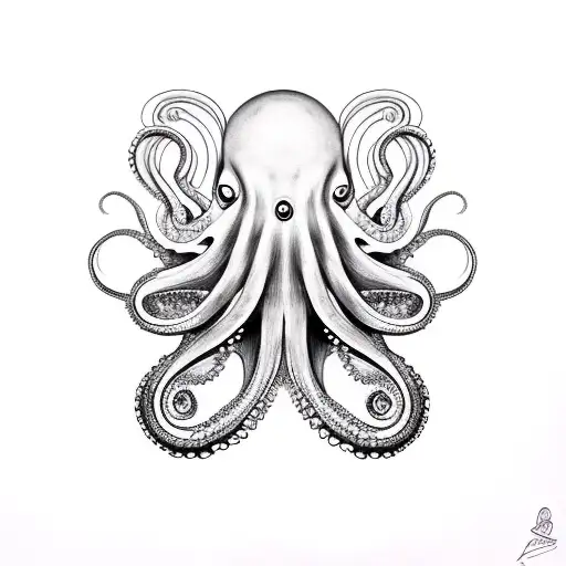 weird hippy octopus no color tattoo design idea