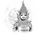 apsara dancer in front of khmer ruin temple with fullmoon tattoo design idea