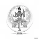 apsara dancer in front of khmer ruin temple with fullmoon tattoo design idea