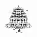 A meditating figure surrounded by temple ruins with a full moon illuminating the scene tattoo design idea