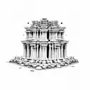 A meditating figure surrounded by temple ruins with a full moon illuminating the scene tattoo design idea