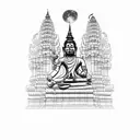 shiva nataraja dancing in front of khmer ruin temple with fullmoon tattoo design idea