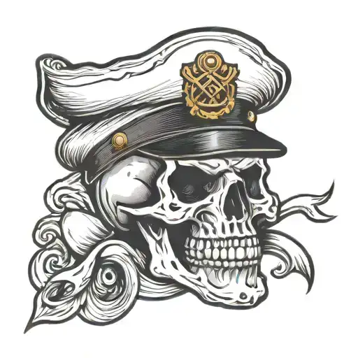 laughing skull with sailor hat tattoo design idea
