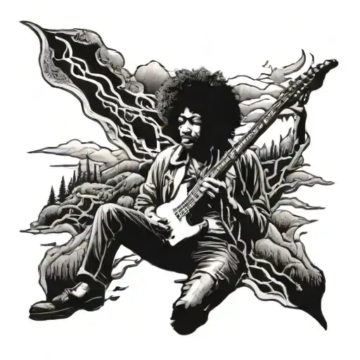 jimi hendrix and wilderness scene tattoo design idea