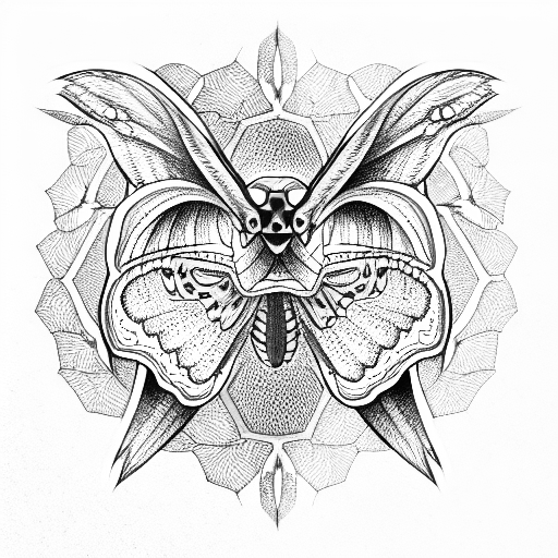 moth with skull on back tattoo design idea