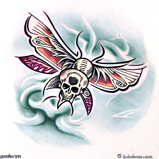 moth with skull on back tattoo design idea