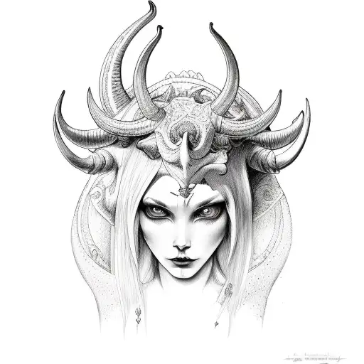 horned lilith tattoo design idea