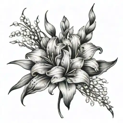 gladiolus, lily of the valley intertwined tattoo design idea