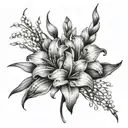 gladiolus, lily of the valley intertwined tattoo design idea
