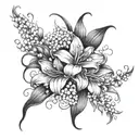 gladiolus, lily of the valley intertwined tattoo design idea