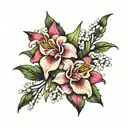 aster, gladiolus, lily of the valley intertwined tattoo design idea