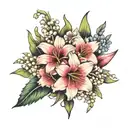 aster, gladiolus, lily of the valley intertwined tattoo design idea