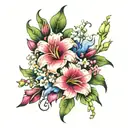 aster, gladiolus, lily of the valley intertwined tattoo design idea
