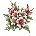 aster, gladiolus, lily of the valley intertwined tattoo design idea