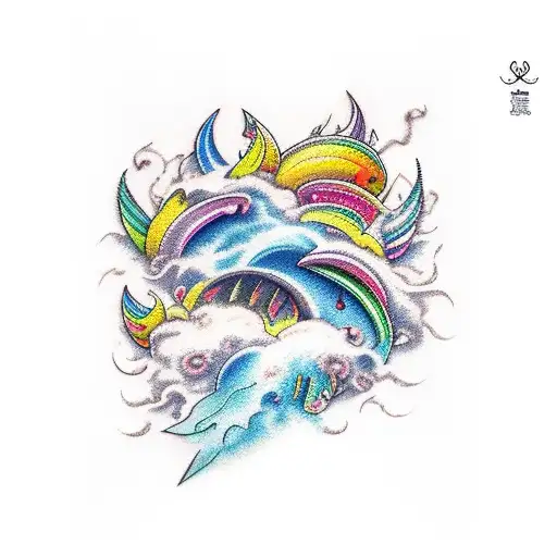 colorfull thunderstorm tattoo design idea