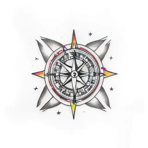 wandering tragedy with compass tattoo design idea