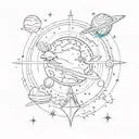 Sketch a celestial scene with the client's birth date as a prominent element, surrounded by stars and planets tattoo design idea