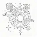 Sketch a celestial scene with the client's birth date as a prominent element, surrounded by stars and planets tattoo design idea