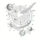 Sketch a celestial scene with the client's birth date as a prominent element, surrounded by stars and planets tattoo design idea