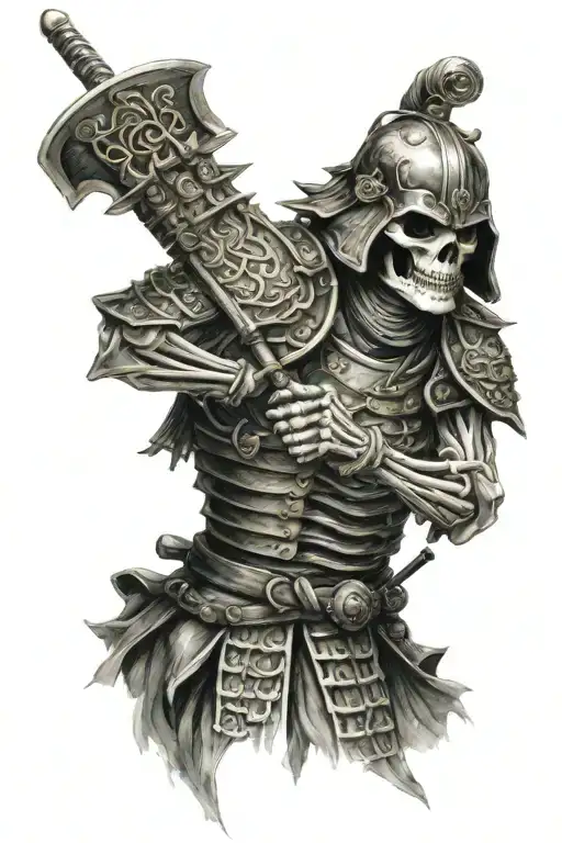 skeleton wearing samurai armor tattoo design idea