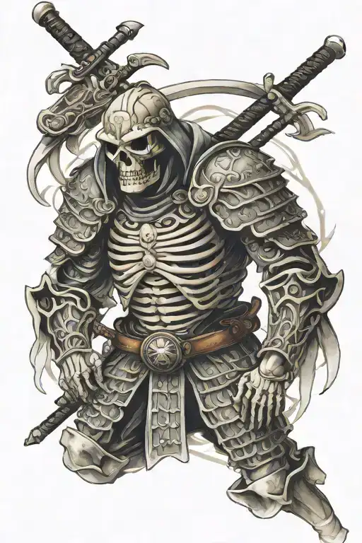 skeleton wearing samurai armor tattoo design idea