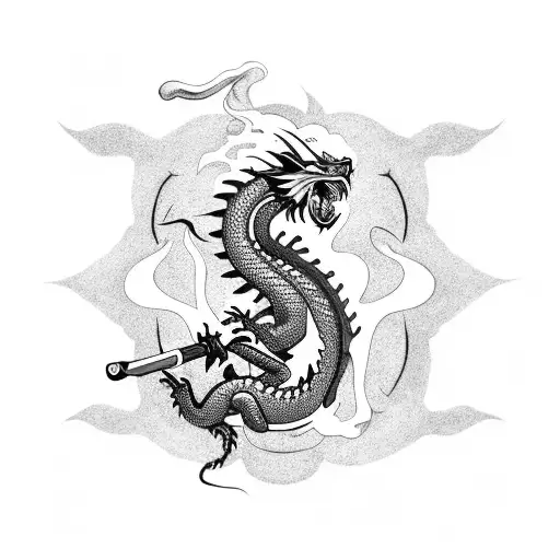 Dragon smoking a joint tattoo design idea