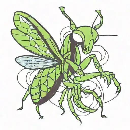 abstract praying mantis tattoo design idea