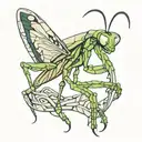 abstract praying mantis tattoo design idea