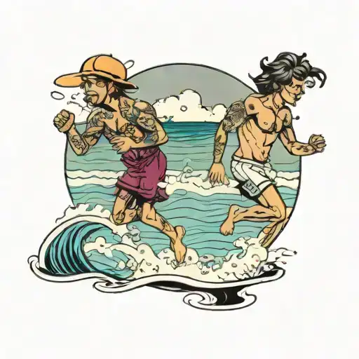 cousins in beach running   tattoo design idea