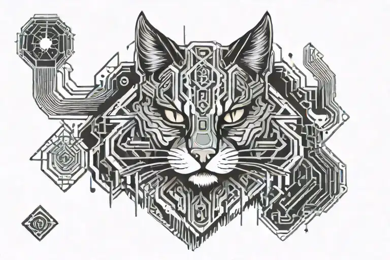 gaming main coon cat  tattoo design idea