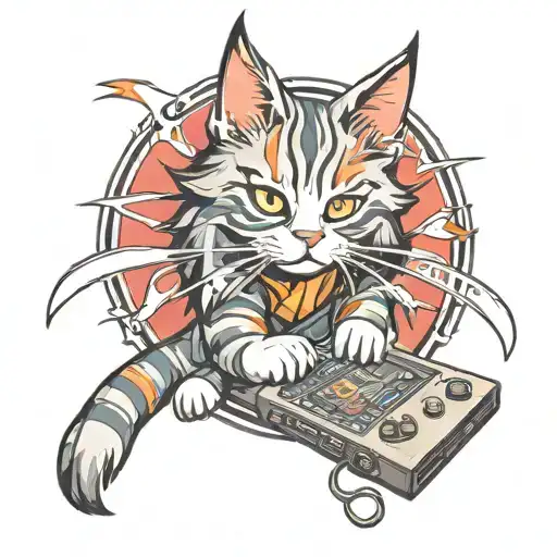 gaming main coon cat tattoo design idea