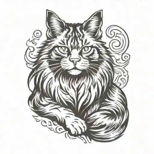 gaming main coon cat tattoo design idea