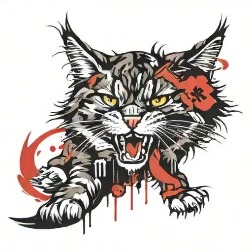 gaming main coon cat tattoo design idea