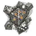 heart on fire, dice reading 2 and 4, double exposed  tattoo design idea