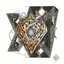 heart on fire, dice reading 2 and 4, double exposed  tattoo design idea