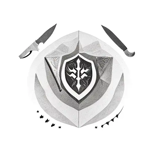  right armtattoo of a survival kit, including a, knife, and firestarter, cleverly arranged to resemble a mount ain peak. tattoo design idea