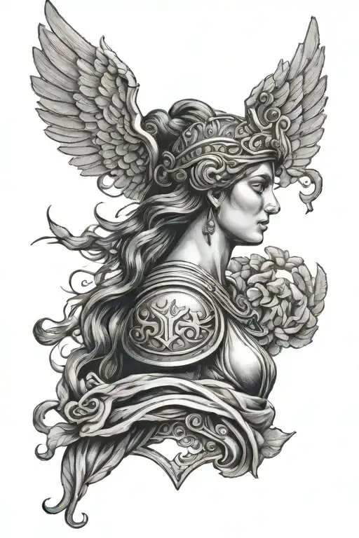 athena greek goddess surounded by lotas tattoo design idea