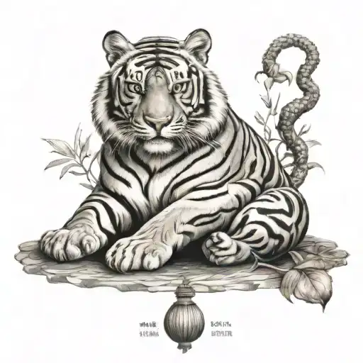 tiger with fat buddha statue  tattoo design idea