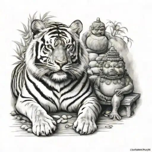 tiger with fat buddha  tattoo design idea