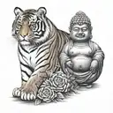 tiger with fat buddha  tattoo design idea