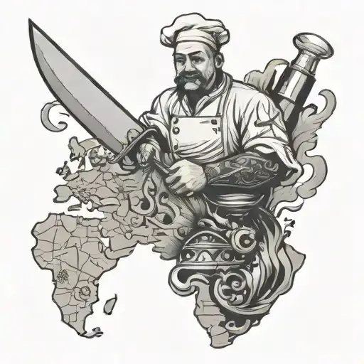 chef knife traveling around  the world tattoo design idea