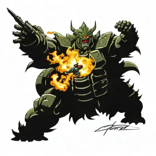 gundam fighting godzilla tattoo design idea