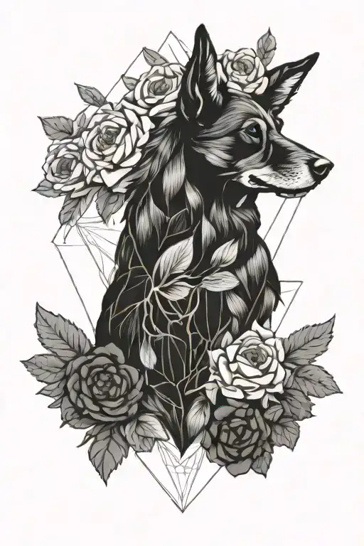 canine anatomical heart surrounded by flowers tattoo design idea