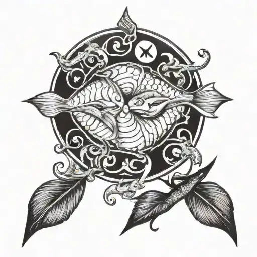 pisces sign with aries zodiac sign tattoo design idea